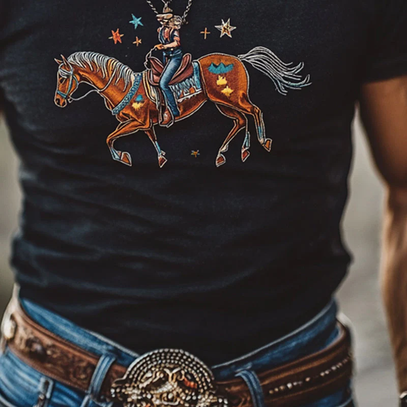Phillip | Men'S Western Cowboy Style Printed Round Neck Short Sleeve T-Shirt - Image 4