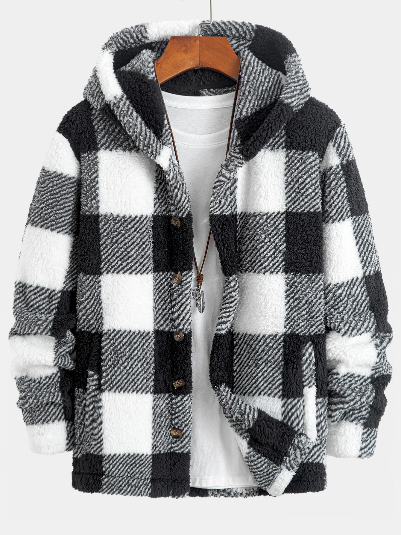 Phoenix | Plaid Teddy Fleece Button Up Hooded Coat - Image 4