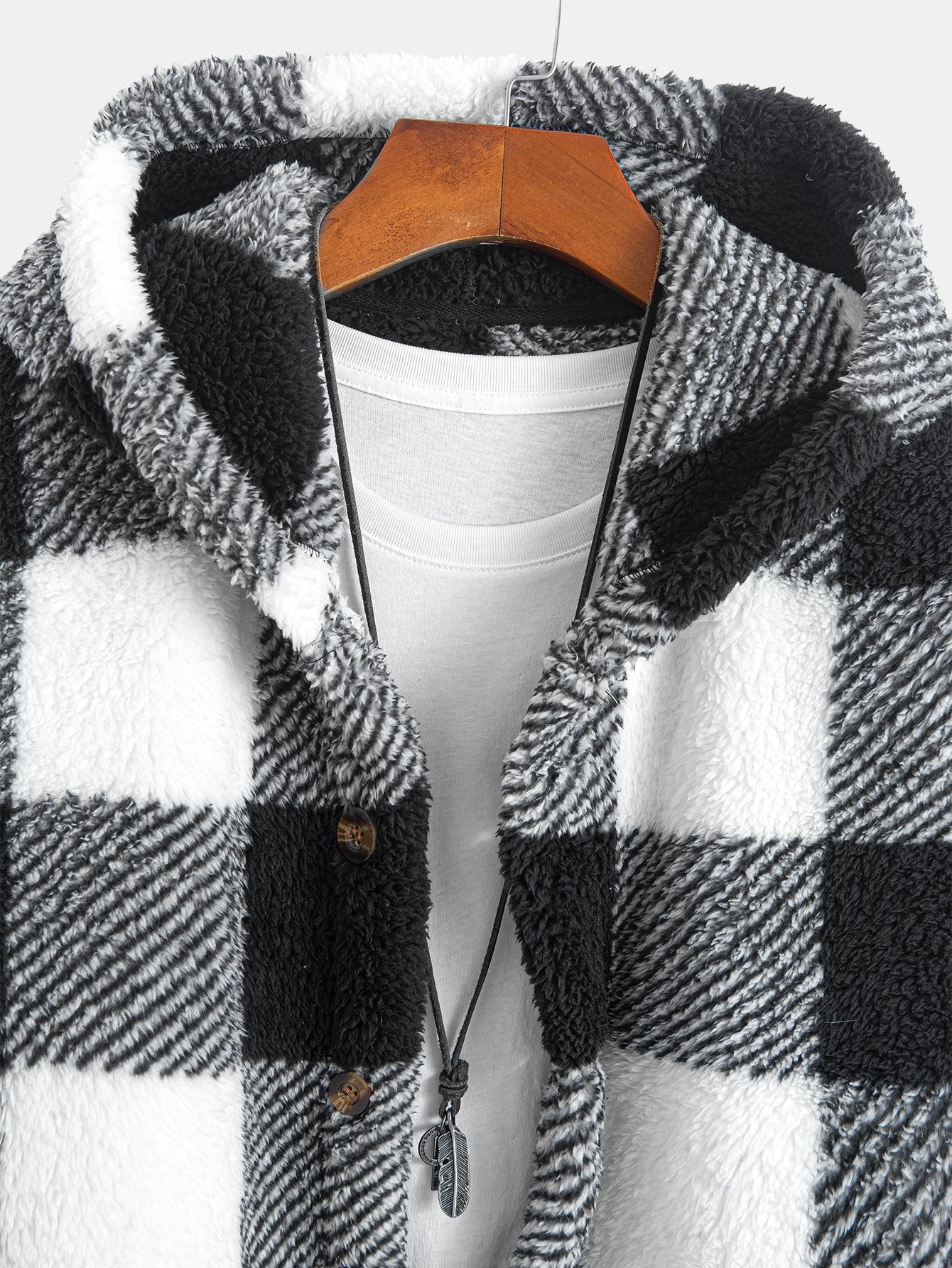 Phoenix | Plaid Teddy Fleece Button Up Hooded Coat - Image 9