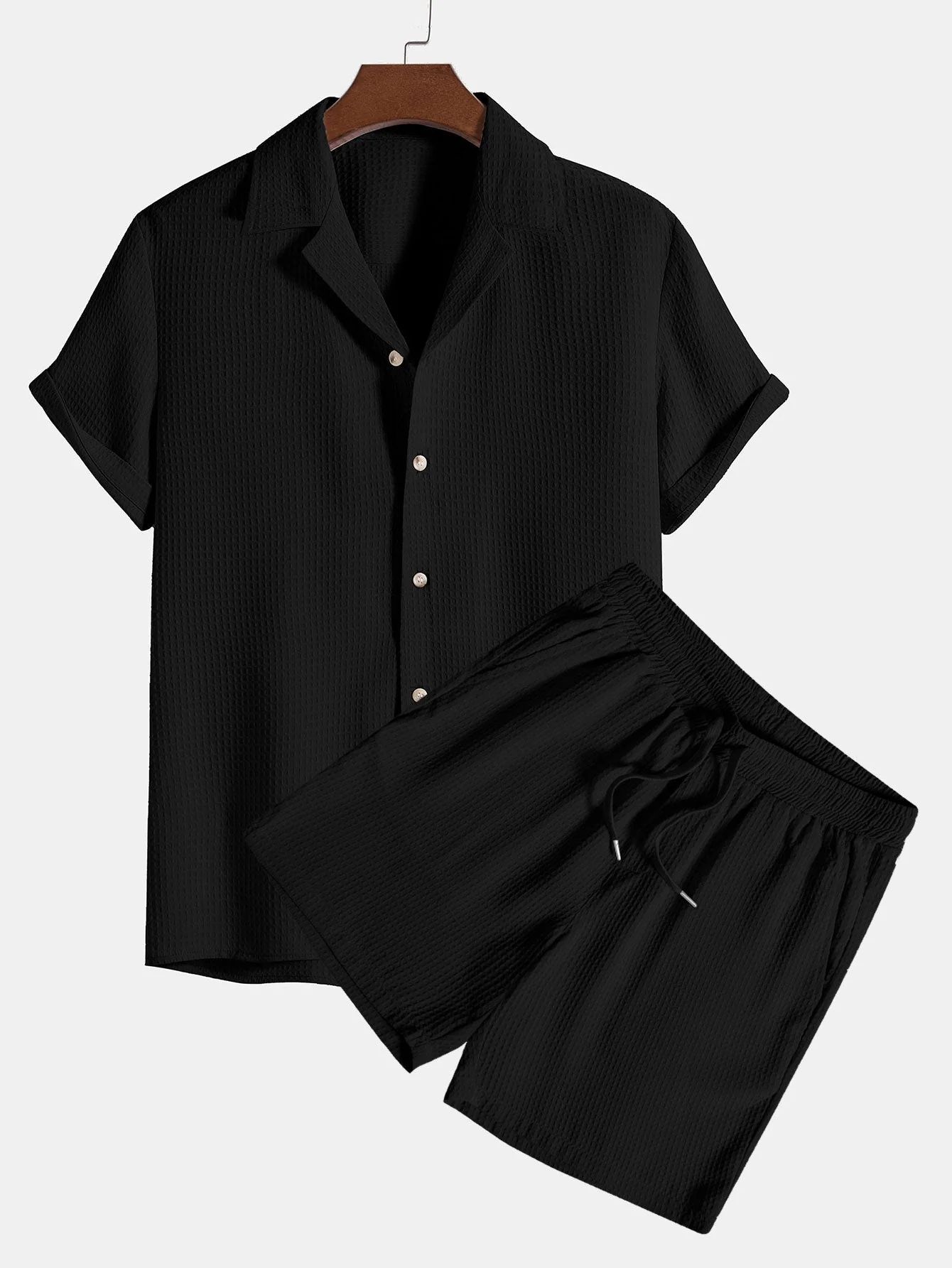 Plácido® | Waffle Revere Collar Shirt & Shorts - Image 2