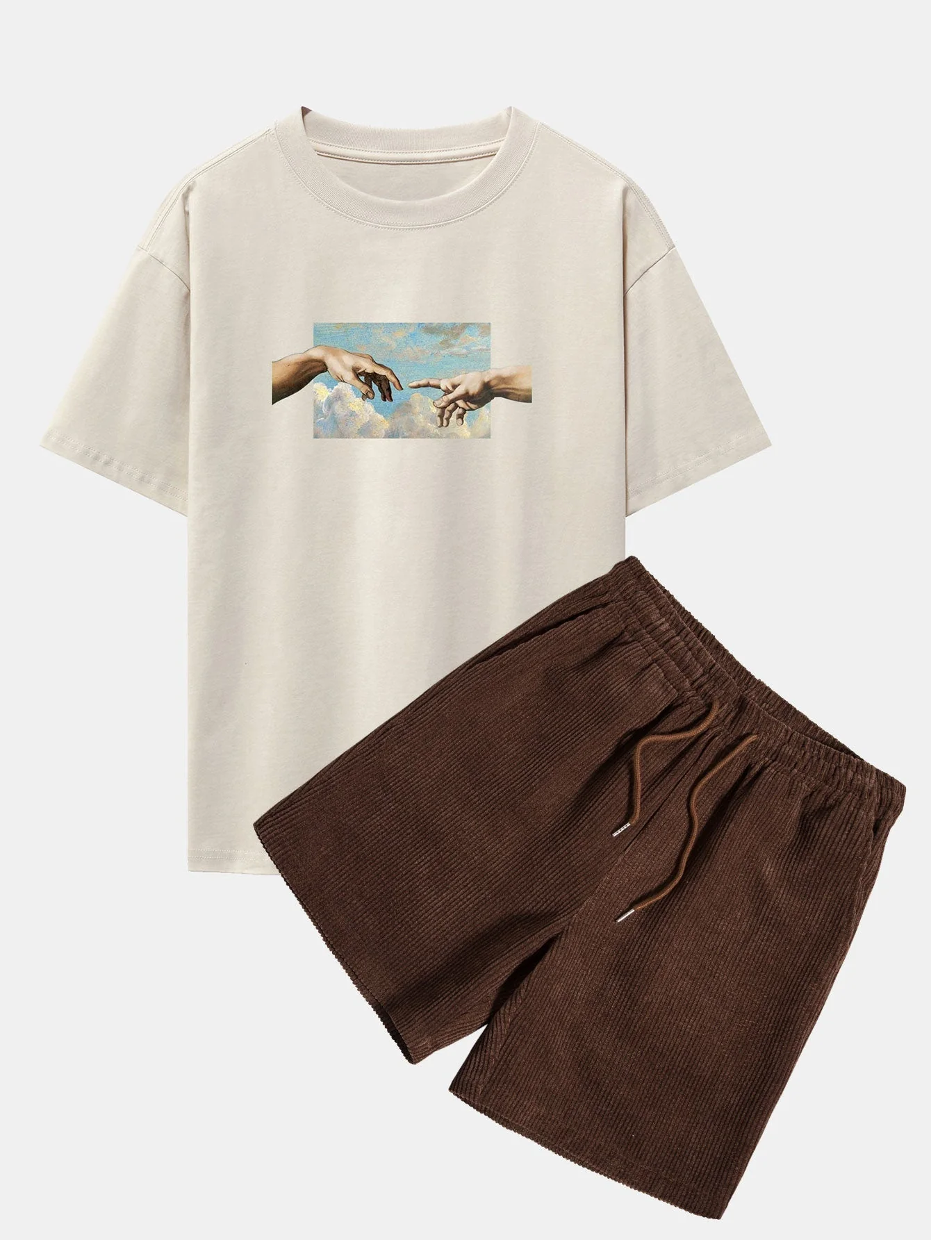Plinio® | Create Adam Print Heavy Weight Oversize T-Shirt & Corduroy Shorts - Image 4