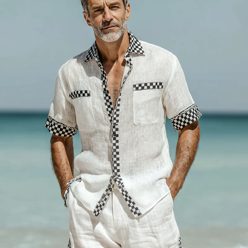 Quentin | Men'S Casual Cotton And Linen Plaid Short-Sleeved Shirt - Image 2