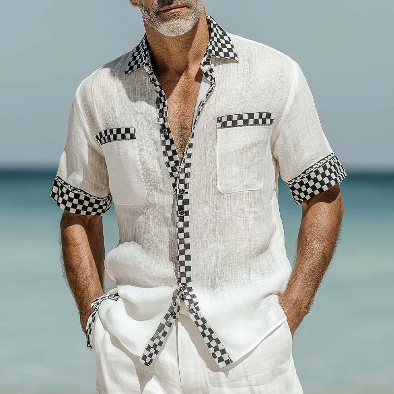 Quentin | Men'S Casual Cotton And Linen Plaid Short-Sleeved Shirt - Image 3