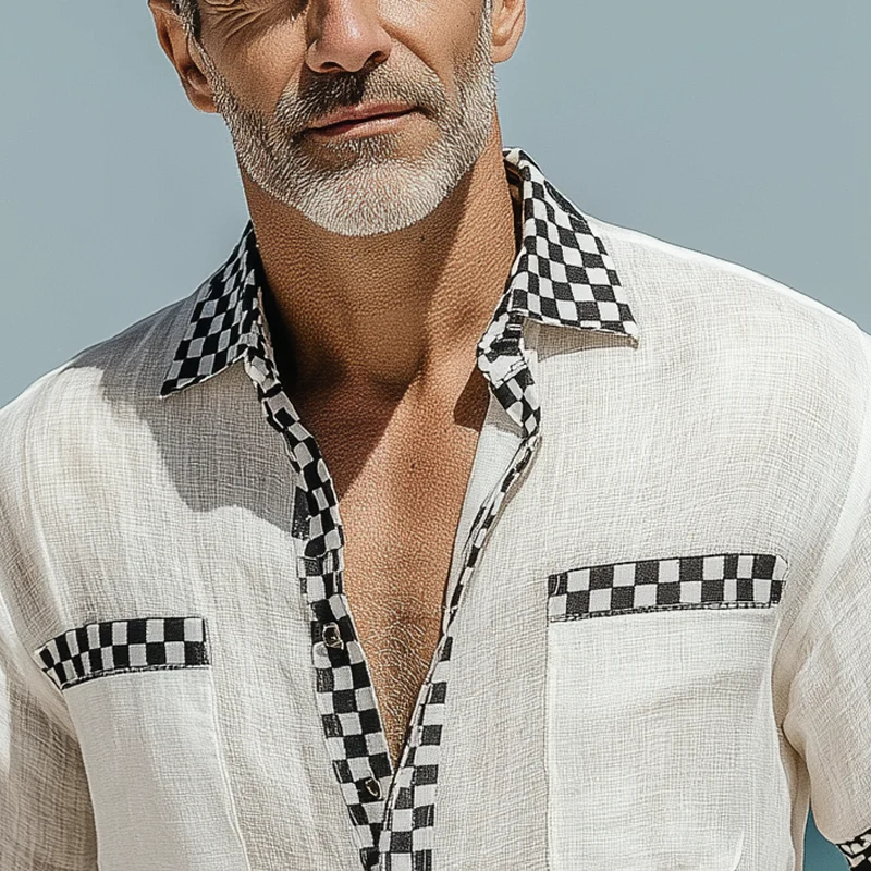 Quentin | Men'S Casual Cotton And Linen Plaid Short-Sleeved Shirt - Image 4
