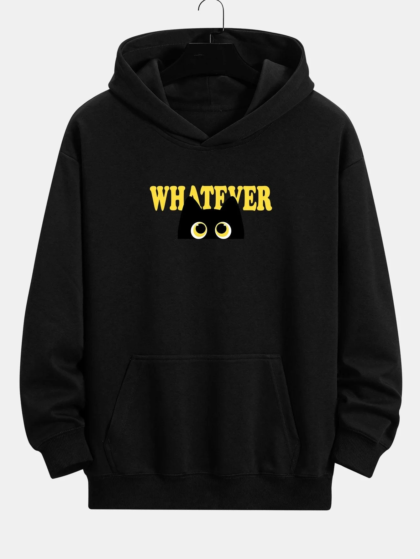 Quentin | Whatever Black Cat Print Relax Fit Hoodie - Image 2