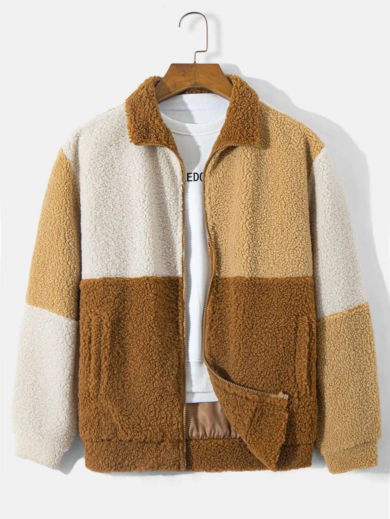 Quinto® | Color Block Teddy Fleece Coat & Drawstring Corduroy Cargo Jogger Pants - Image 7