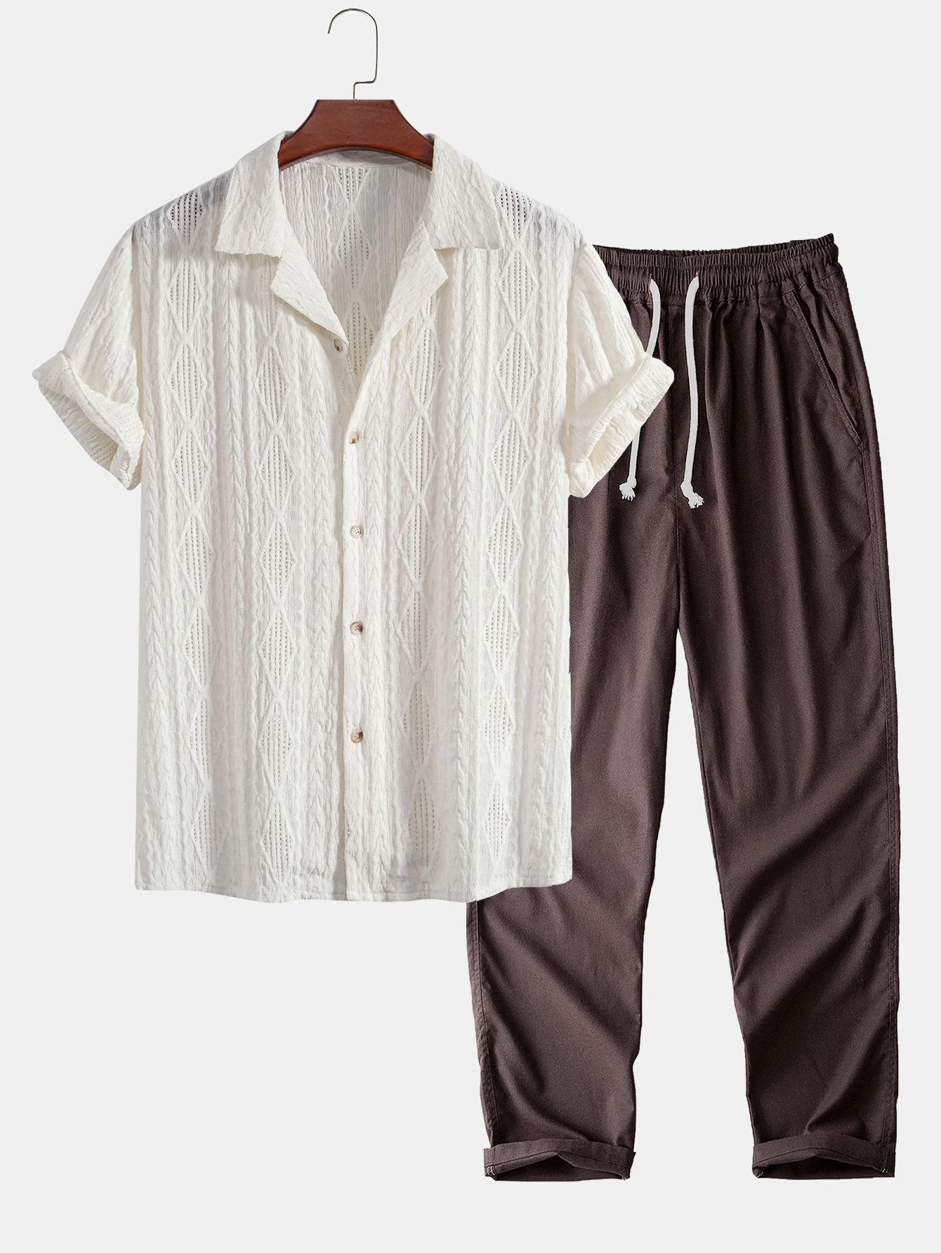 Rafael® | Geometric Jacquard Eyelet Cuban Shirt & Straight Leg Linen Pants - Image 4