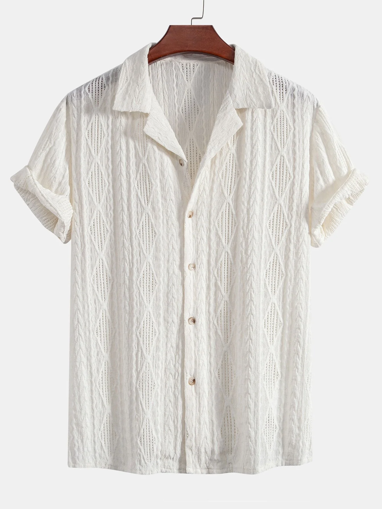 Rafael® | Geometric Jacquard Eyelet Cuban Shirt & Straight Leg Linen Pants - Image 7