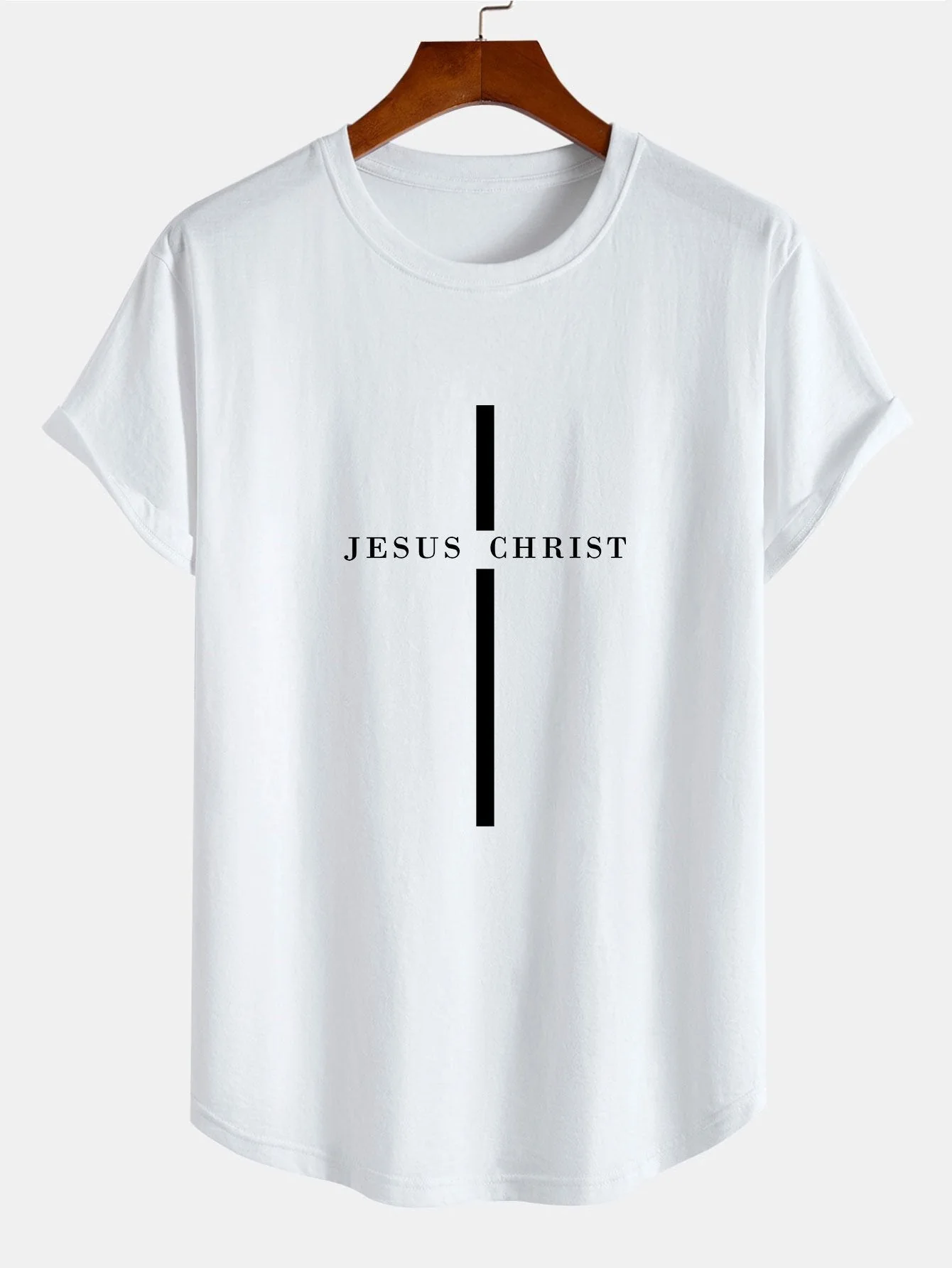 Rafael® | Jesus Christ Stripe Print Cotton Arc Hem T-Shirt - Image 2