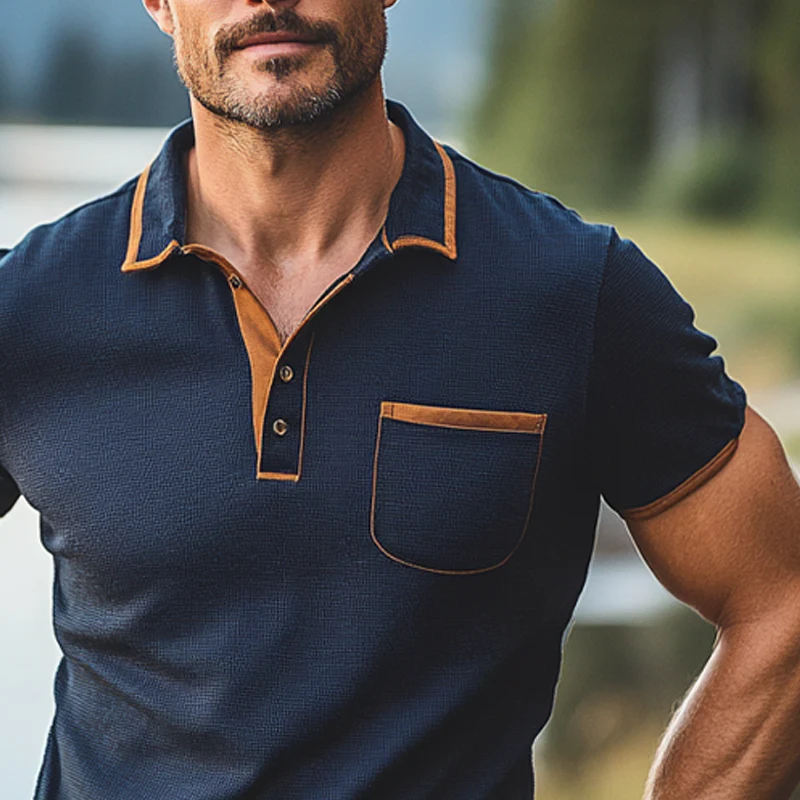Rafael | Men'S Waffle Contrast Short-Sleeved Polo Shirt - Image 4