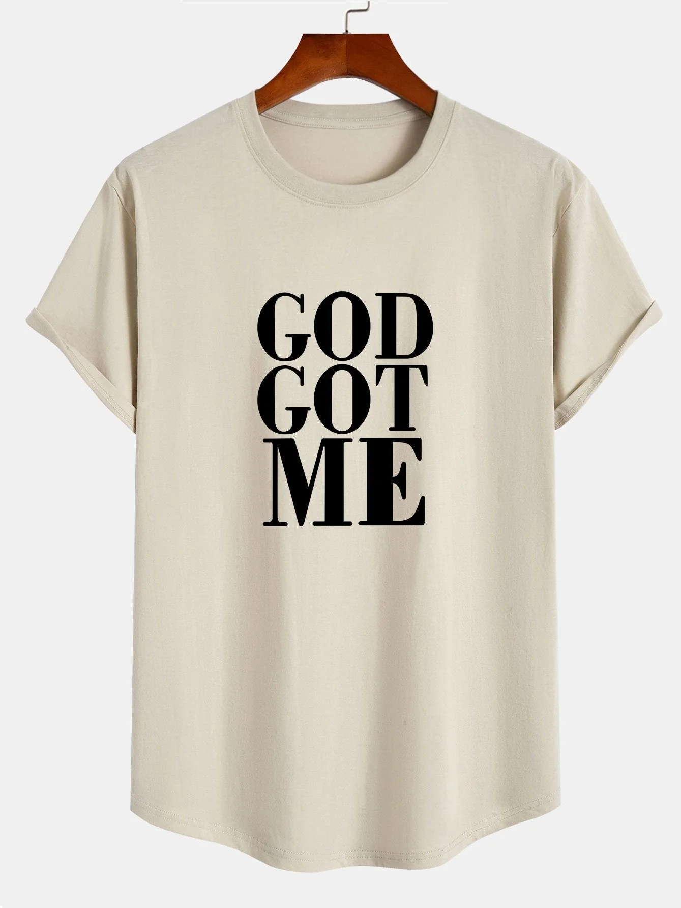 Raimundo® | God Got Me Print Cotton Arc Hem T-Shirt - Image 2