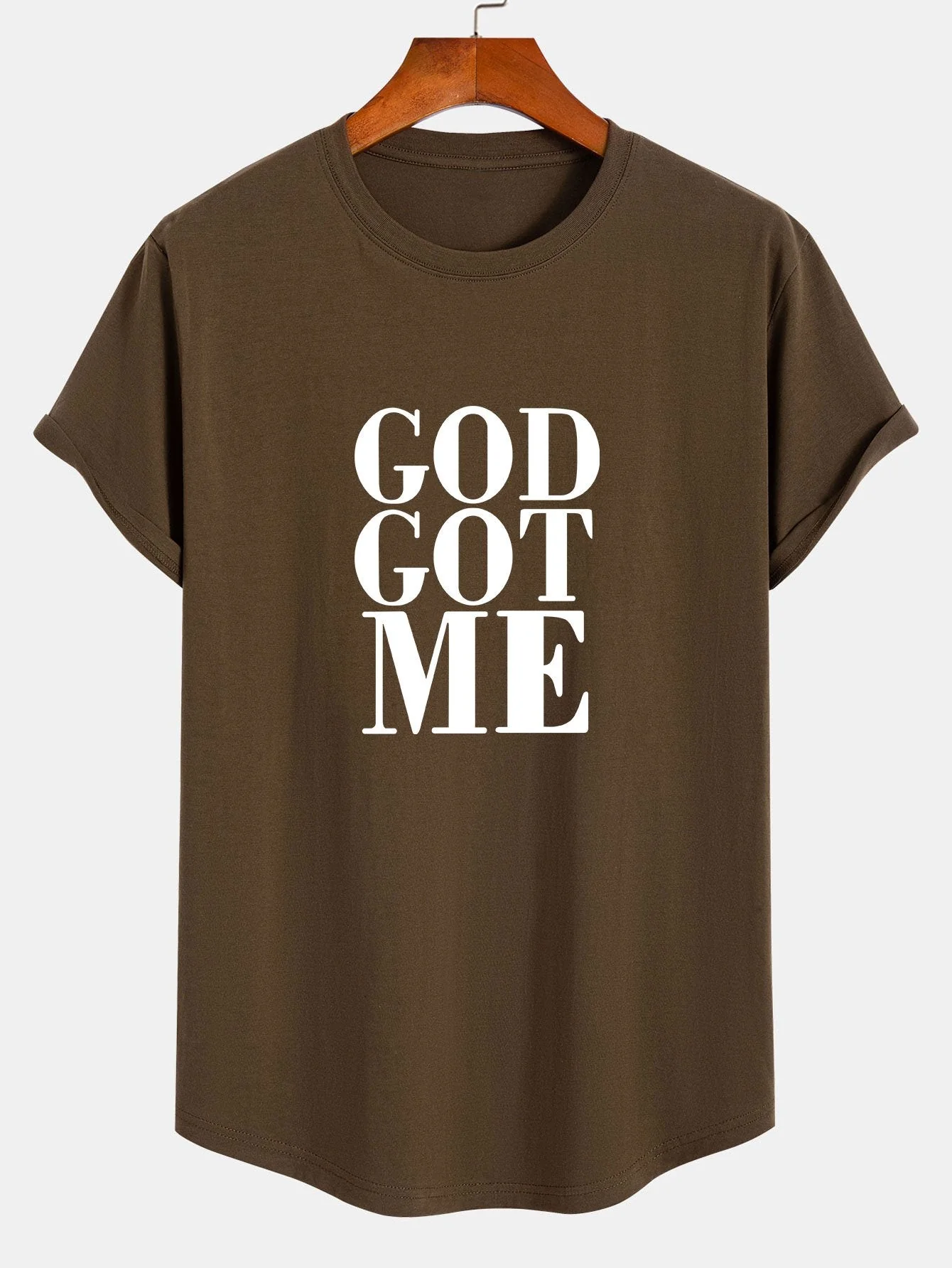 Raimundo® | God Got Me Print Cotton Arc Hem T-Shirt - Image 4