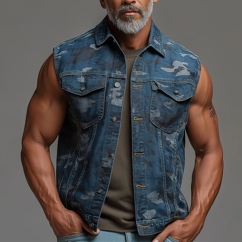 Ralph | Men'S Summer Fashion Camouflage Washed Denim Vest - Image 2
