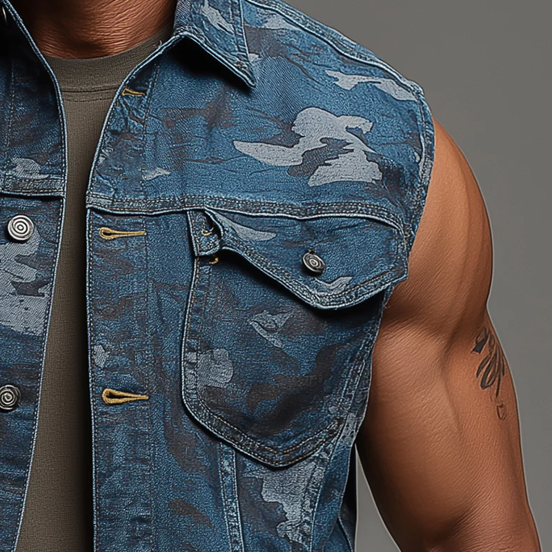 Ralph | Men'S Summer Fashion Camouflage Washed Denim Vest - Image 4