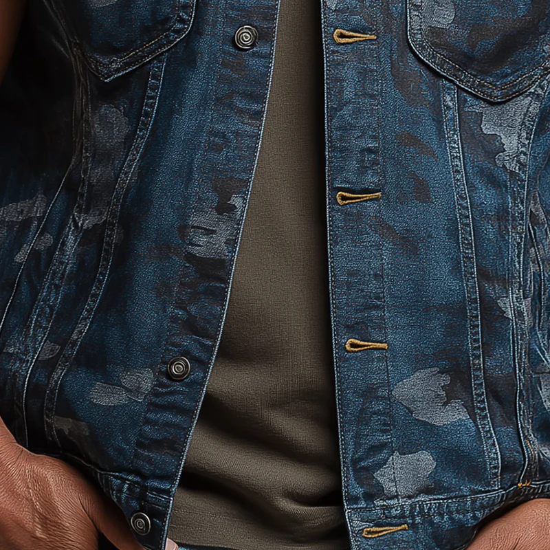 Ralph | Men'S Summer Fashion Camouflage Washed Denim Vest - Image 5