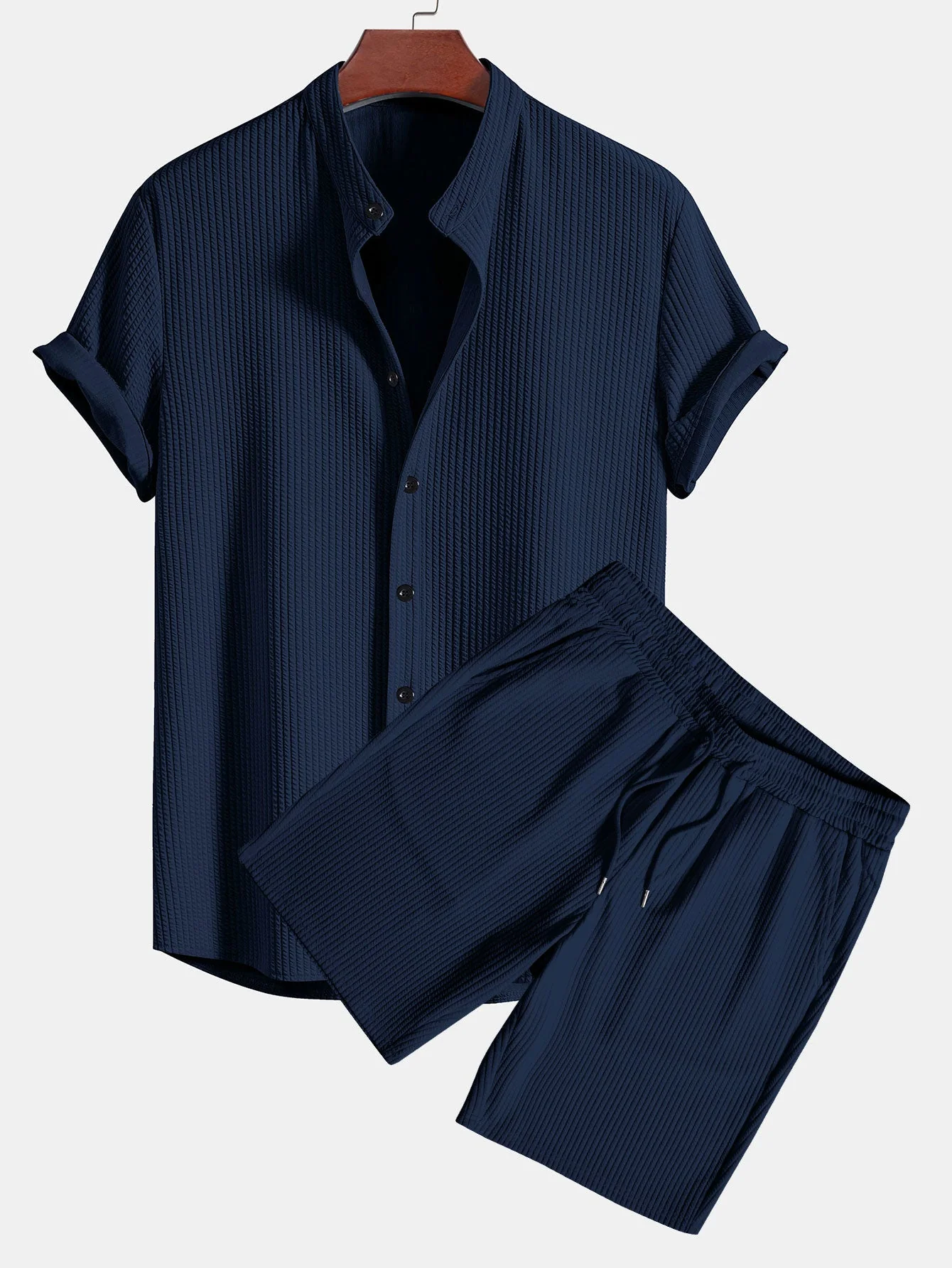 Randy® | Muscle Fit Ribbed Stand Collar Shirt & Shorts - Image 5