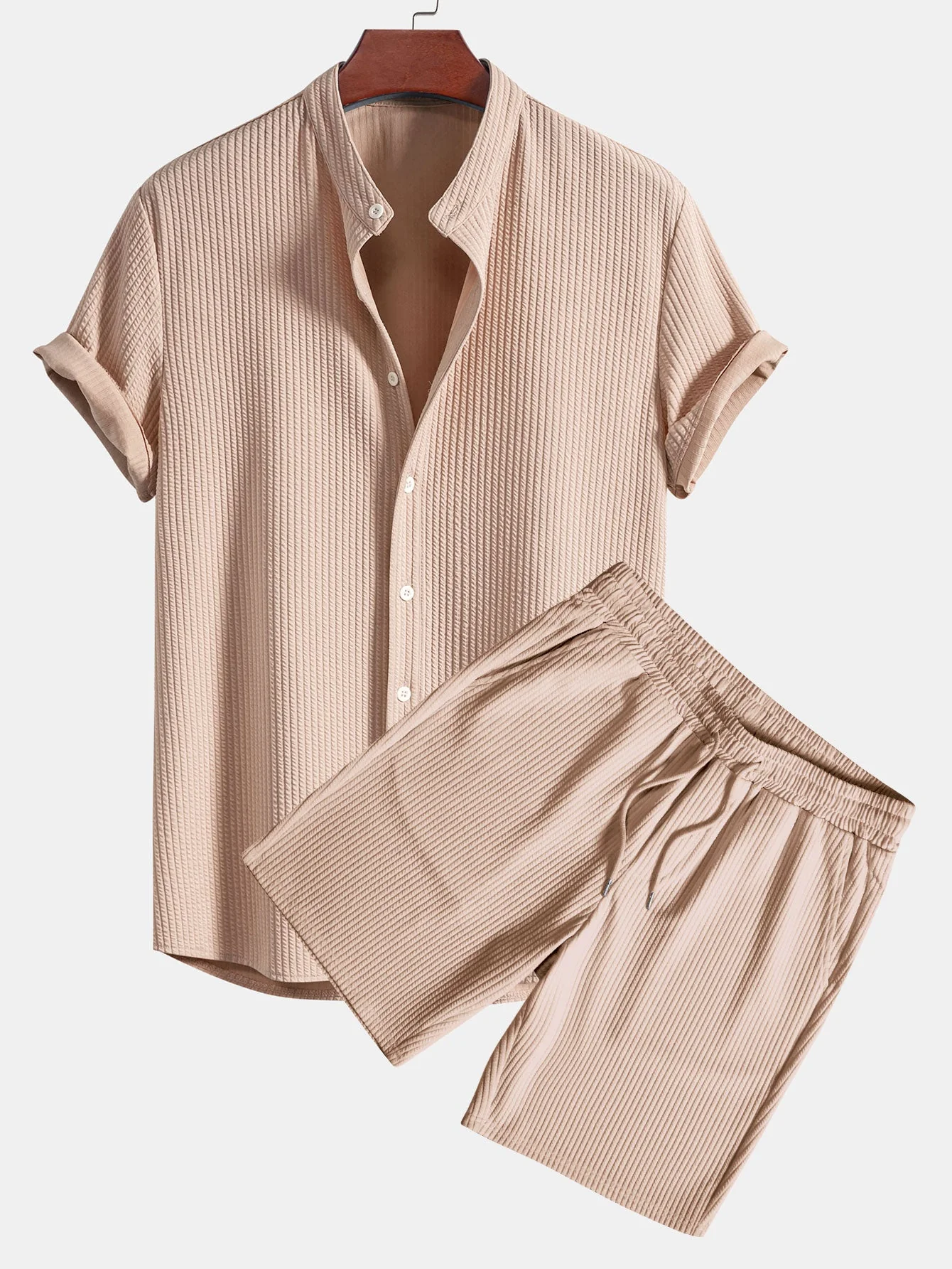 Randy® | Muscle Fit Ribbed Stand Collar Shirt & Shorts - Image 6