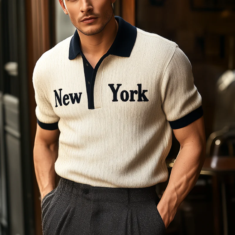 Randy | Men'S Summer "New York" Polo Collar Knit Short Sleeve T-Shirt - Image 2
