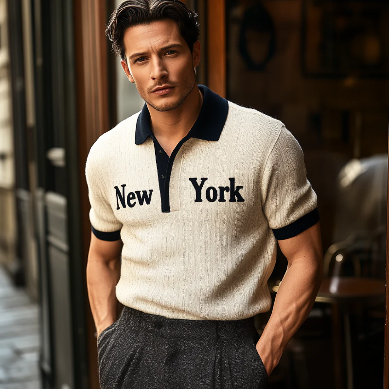 Randy | Men'S Summer "New York" Polo Collar Knit Short Sleeve T-Shirt - Image 3