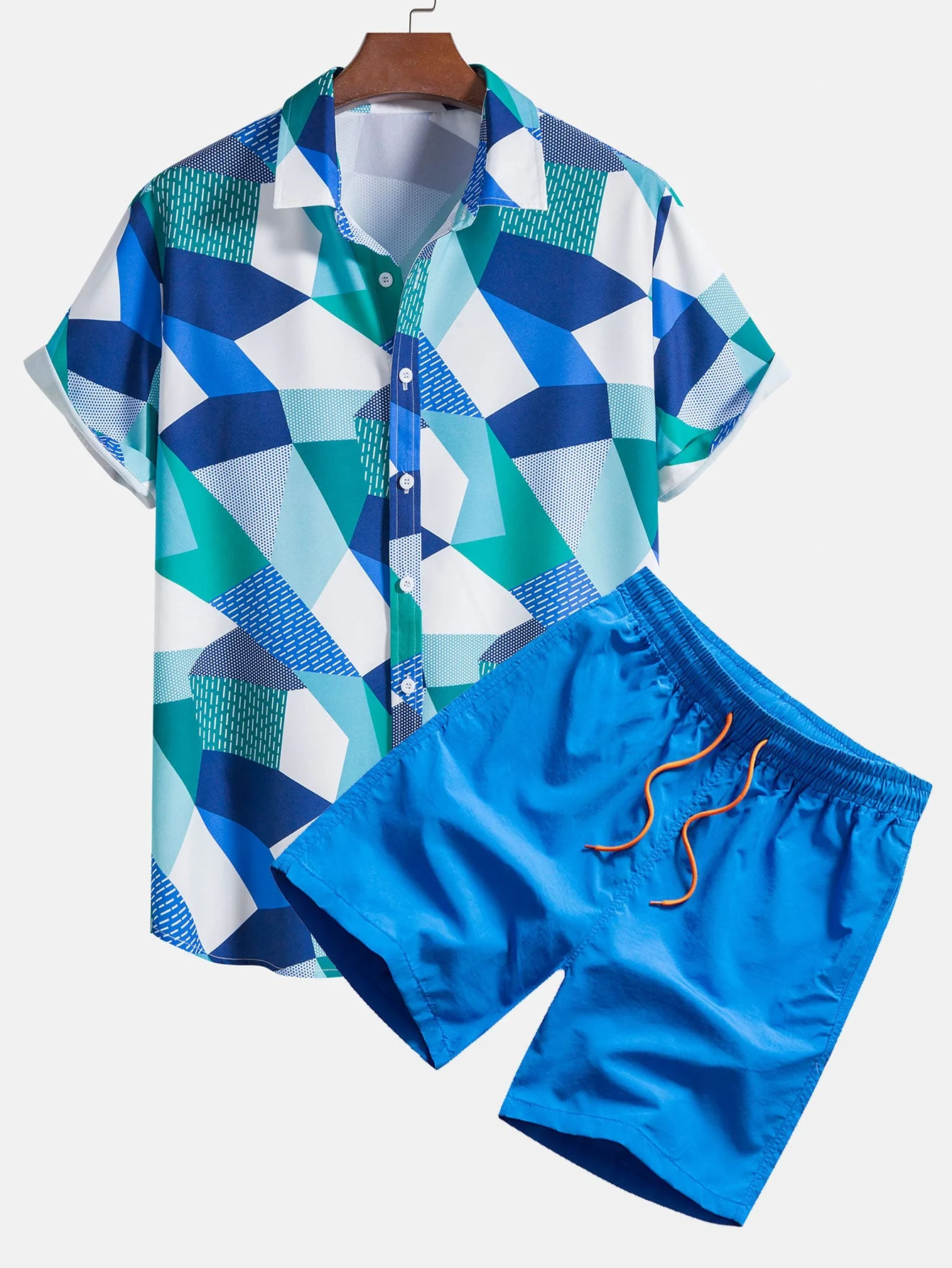 Raúl® | Color Block Geometric Print Shirt & Swim Shorts - Image 2