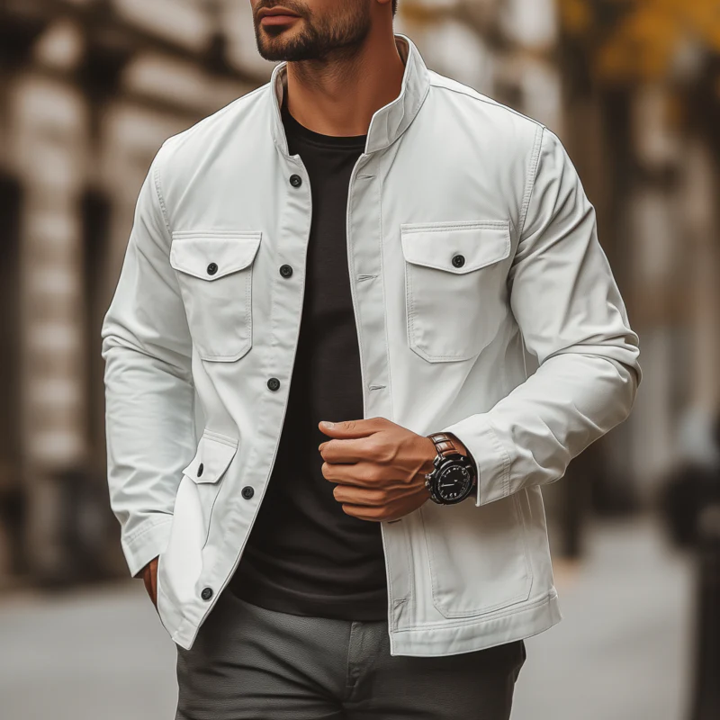 Raul | Men'S Casual Outdoor Solid Color Breathable Cotton Stand Collar Single Breasted Multi-Pocket Workwear Jacket - Image 2