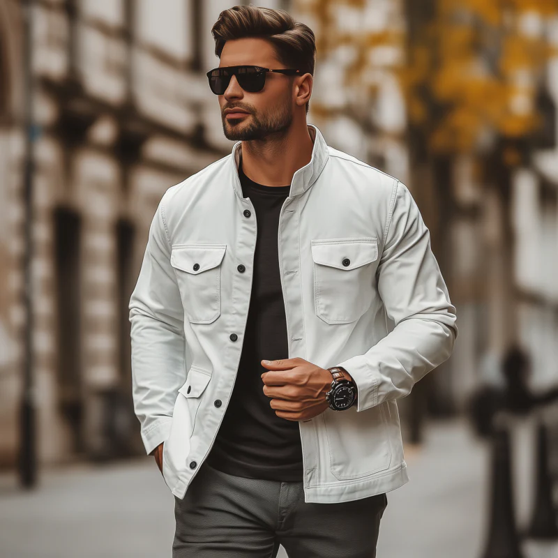Raul | Men'S Casual Outdoor Solid Color Breathable Cotton Stand Collar Single Breasted Multi-Pocket Workwear Jacket - Image 3