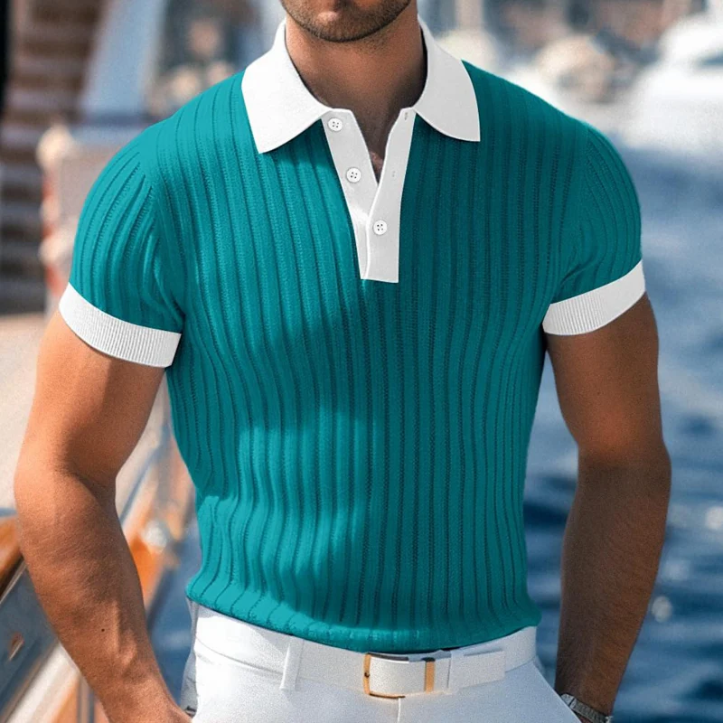 Renato | Men'S Casual Breathable Contrast Color Lapel Slim Fit Knitted Short-Sleeved Polo Shirt - Image 2
