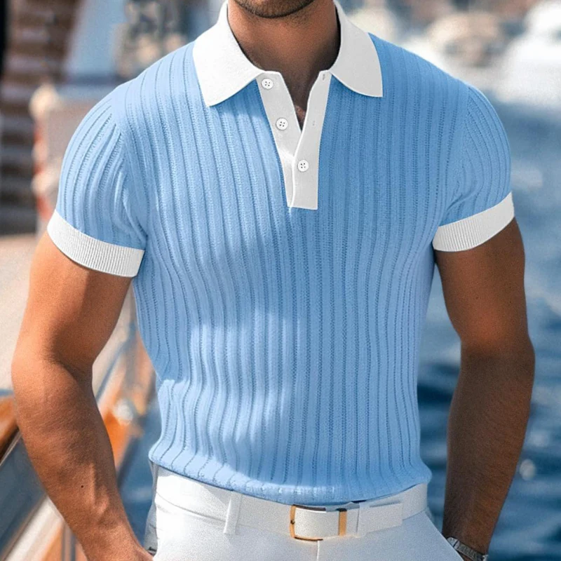 Renato | Men'S Casual Breathable Contrast Color Lapel Slim Fit Knitted Short-Sleeved Polo Shirt - Image 3