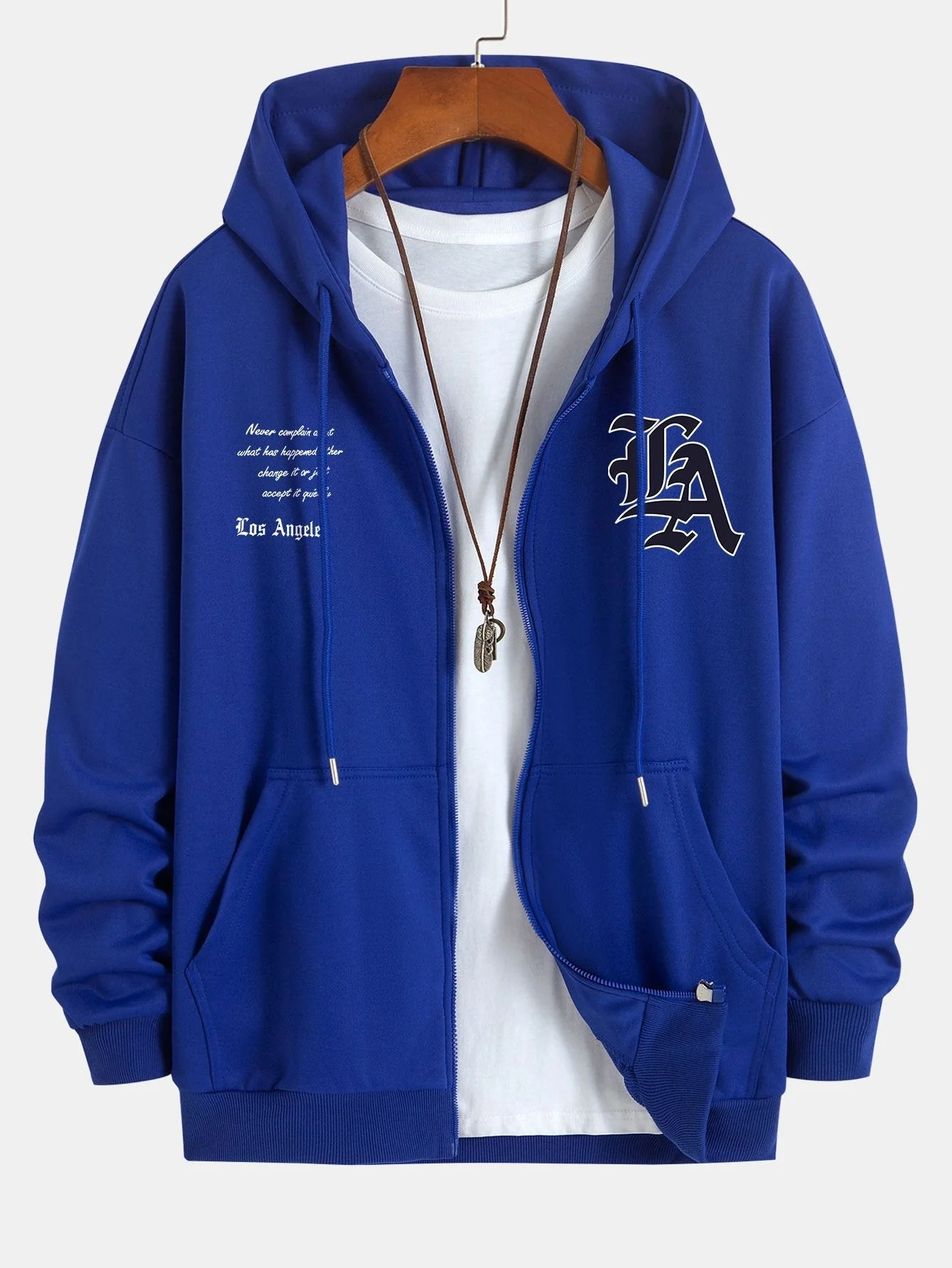 Renzo | Los Angeles Slogan Print Relax Fit Zip Hoodie - Image 2