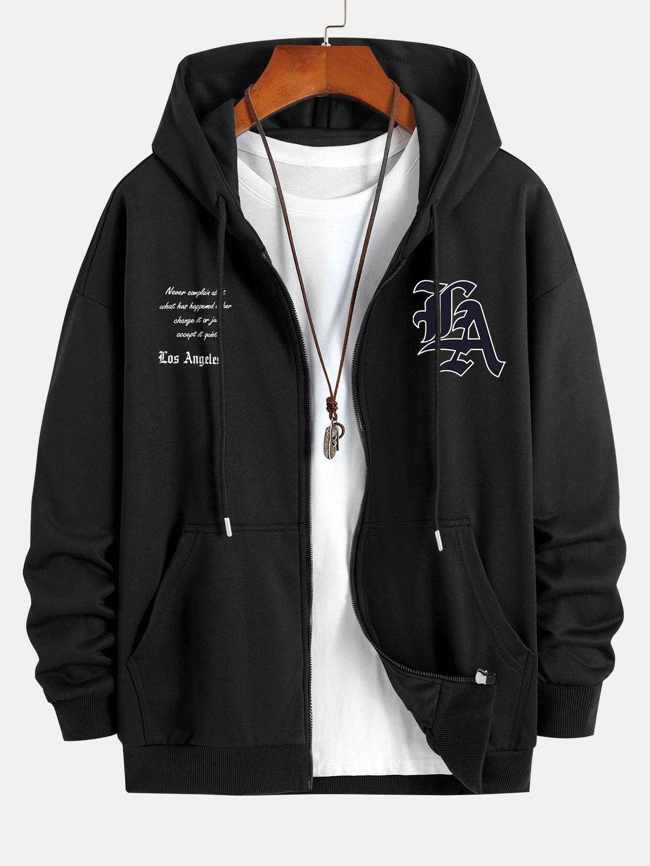 Renzo | Los Angeles Slogan Print Relax Fit Zip Hoodie - Image 5