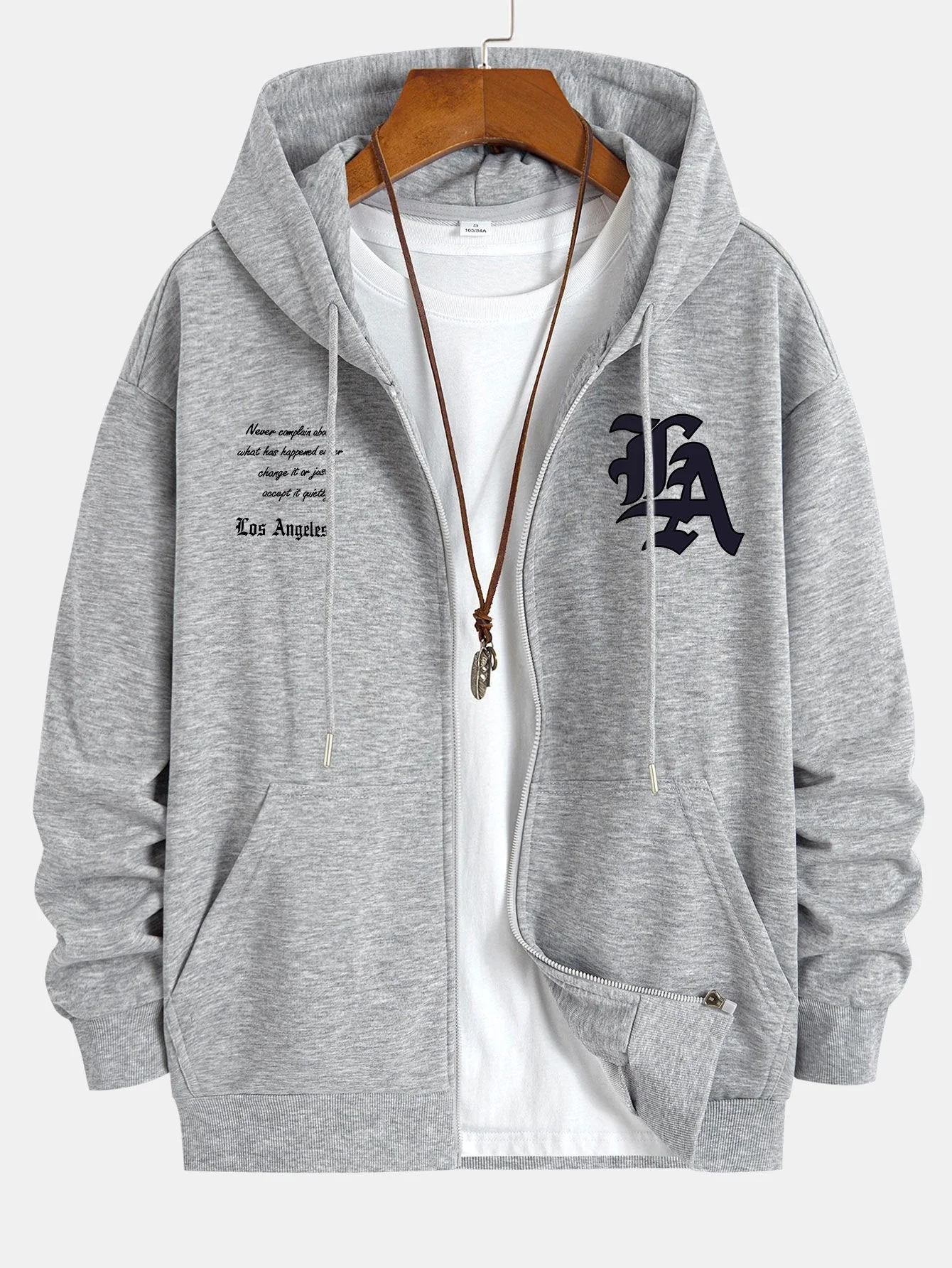 Renzo | Los Angeles Slogan Print Relax Fit Zip Hoodie - Image 6