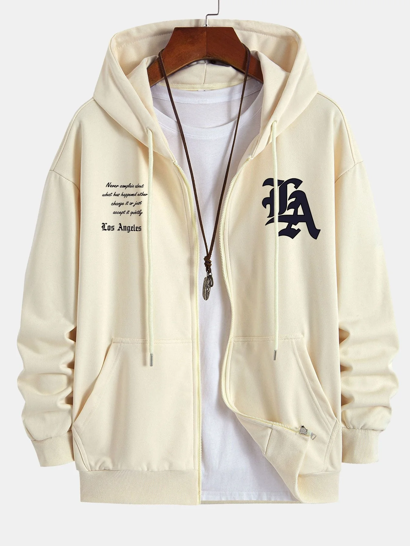 Renzo | Los Angeles Slogan Print Relax Fit Zip Hoodie - Image 8