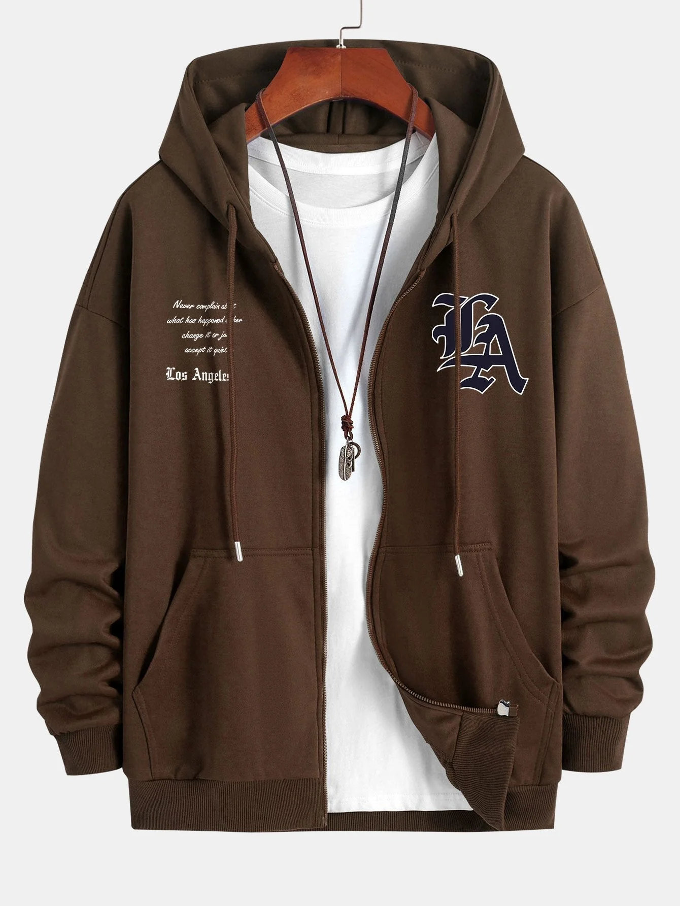 Renzo | Los Angeles Slogan Print Relax Fit Zip Hoodie - Image 9