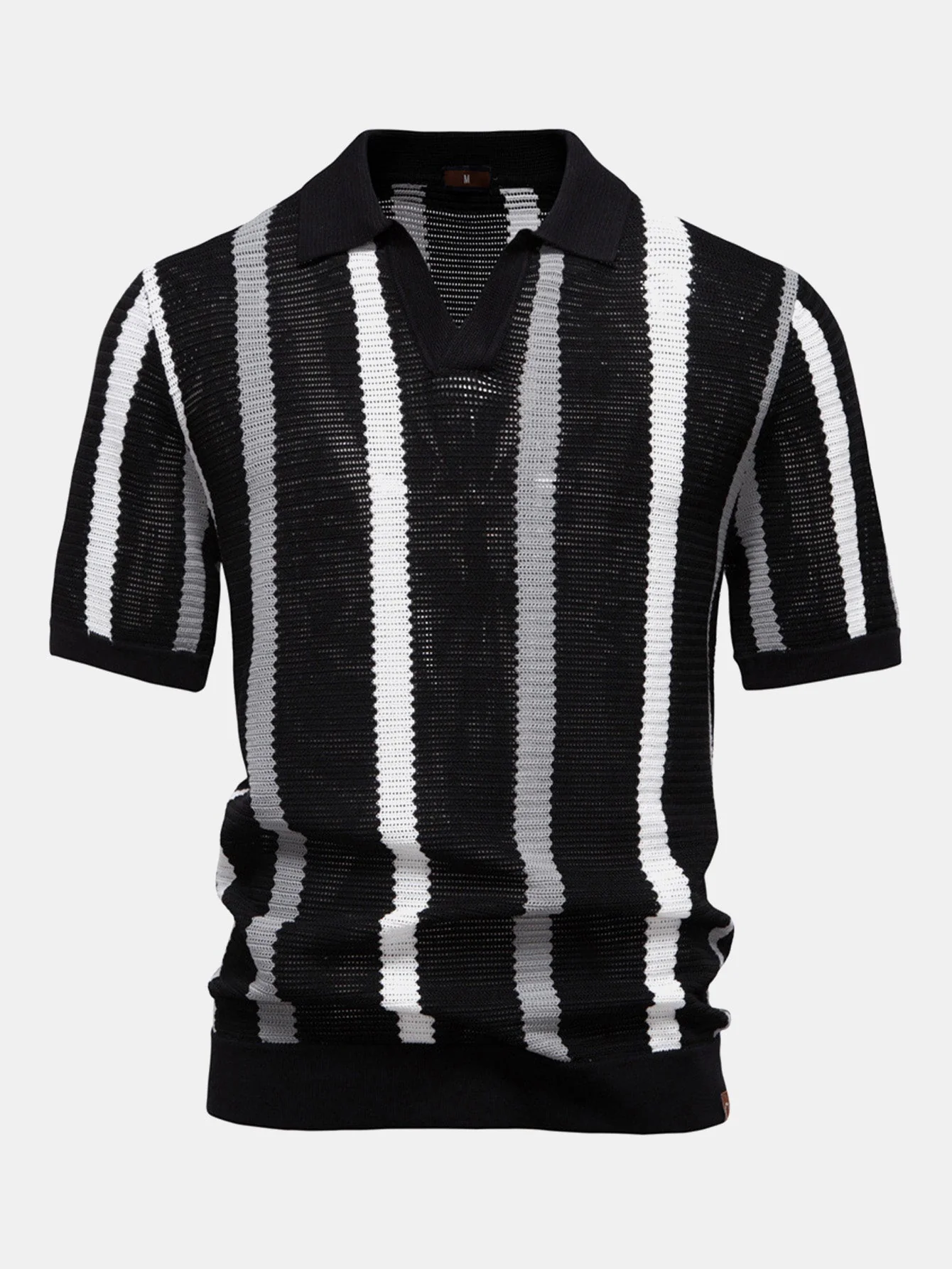 Reuben® | Stripe Knit V Neck Polo Shirt - Image 7