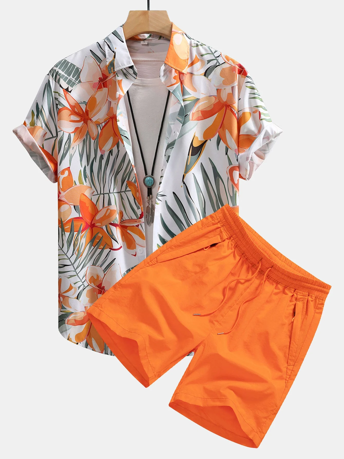 Rex® | Flower Plants Print Button Up Shirt & Swim Shorts