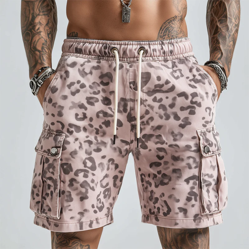 Rhett | Men'S Summer Leopard Print Elastic Lace-Up Cargo Shorts - Image 2