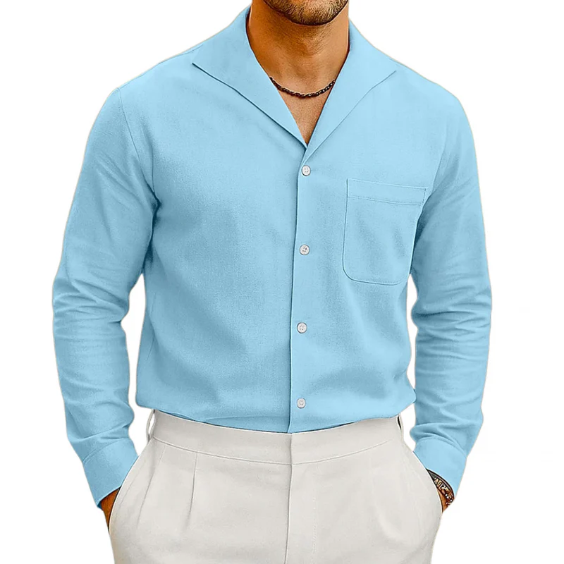Ricardo | Men'S Casual Breathable Cotton Linen Blend Lapel Patch Pocket Slim Fit Long Sleeve Shirt - Image 2