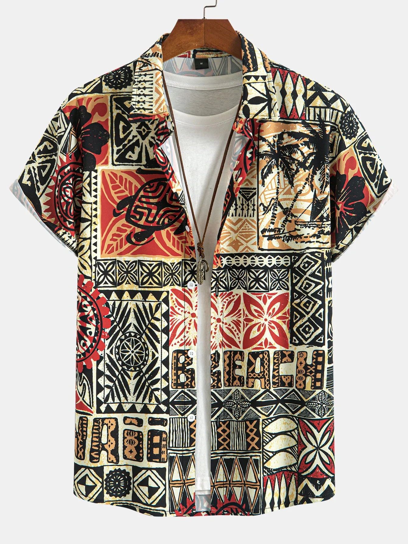 RickĀ® | Palm Tree Turtle Ethnic Geometry Print Button Up Shirt & Swim Shorts - Image 2