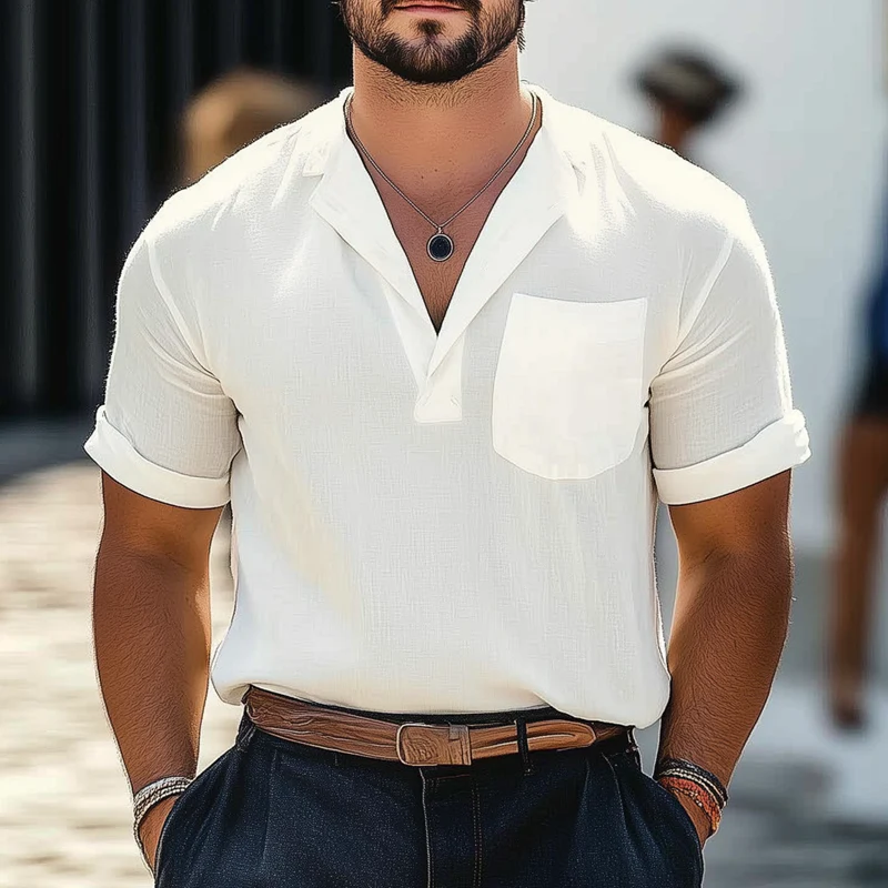 Rick | Men'S Summer Business Cotton And Linen V-Neck Short-Sleeved T-Shirt - Image 2