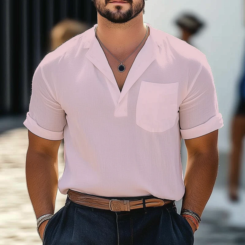 Rick | Men'S Summer Business Cotton And Linen V-Neck Short-Sleeved T-Shirt - Image 4