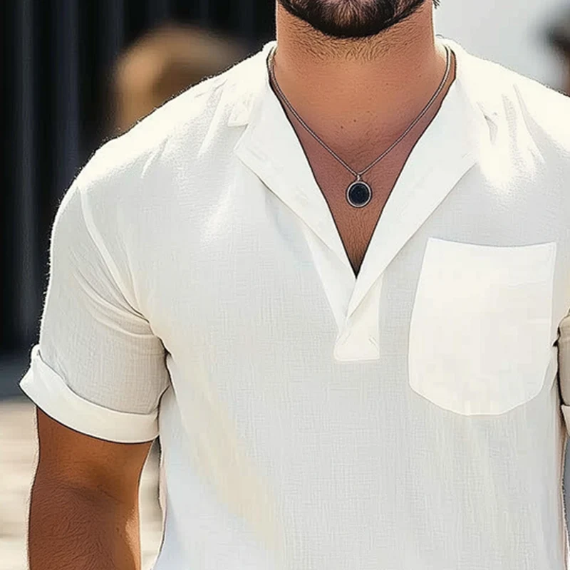 Rick | Men'S Summer Business Cotton And Linen V-Neck Short-Sleeved T-Shirt - Image 5