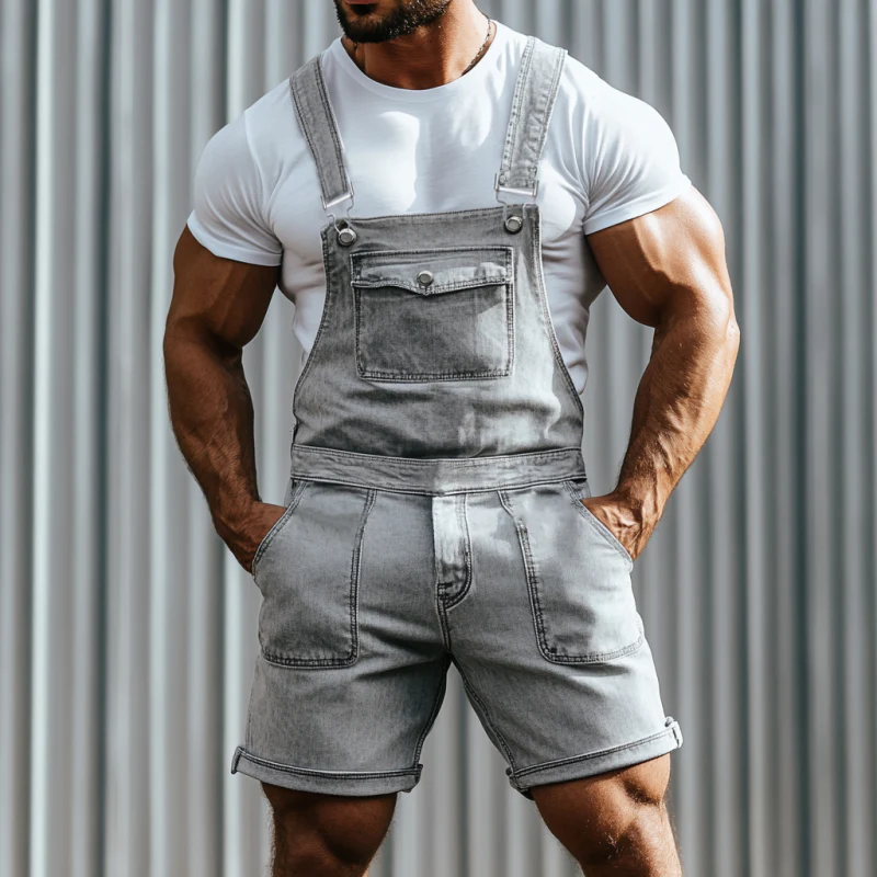 Rick | Men'S Vintage Washed Distressed Multi-Pocket Denim Shorts Jumpsuit - Image 2