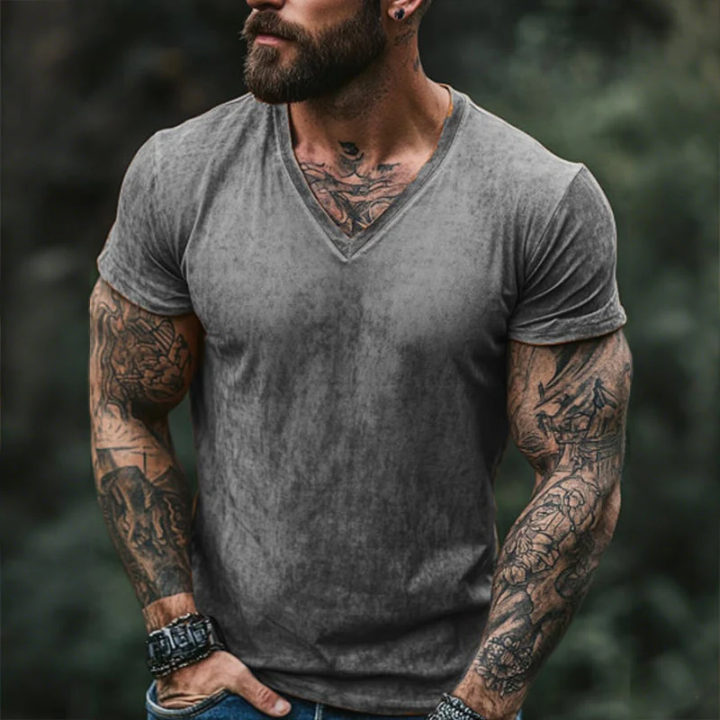 Robert | Men'S Retro Casual Shabby Printed V-Neck Short Sleeve T-Shirt - Image 5
