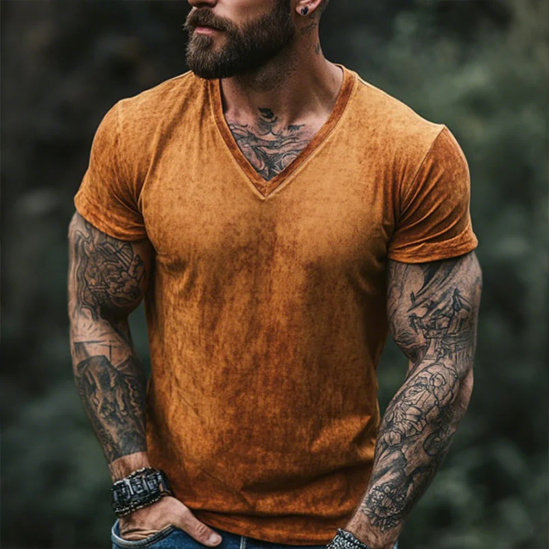 Robert | Men'S Retro Casual Shabby Printed V-Neck Short Sleeve T-Shirt - Image 6
