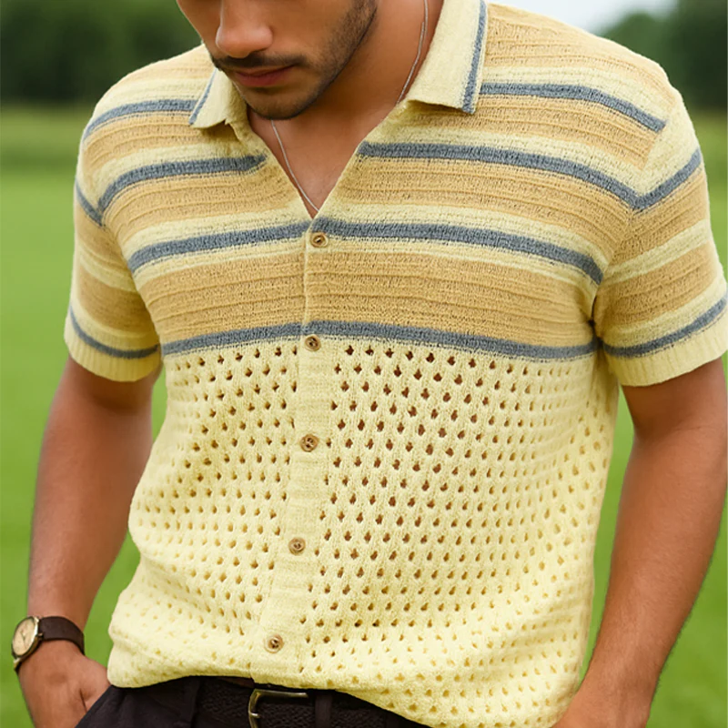 Robert | Men'S Summer Fashion Colorblock Knitted Short Sleeve Shirt - Image 2