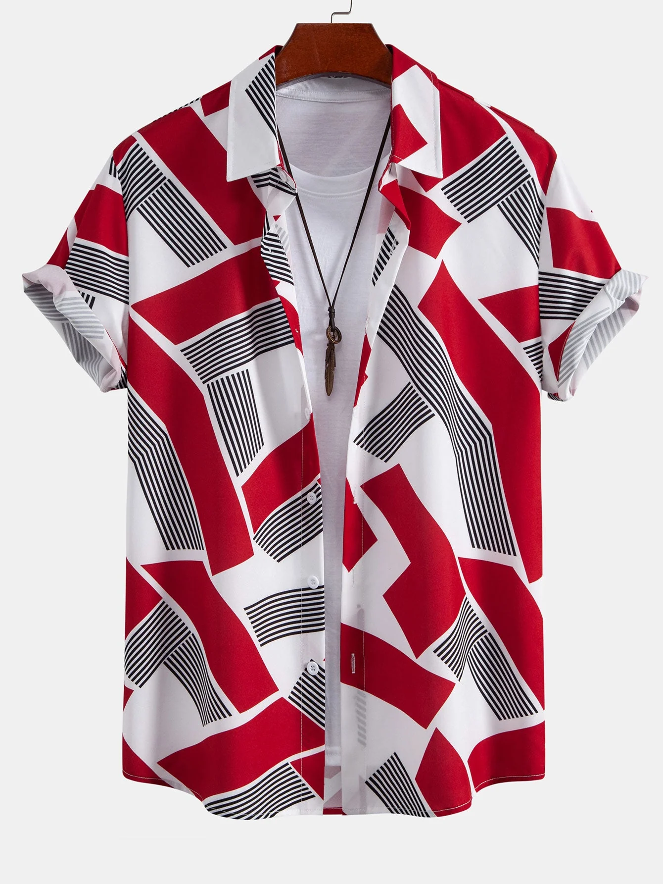 Roberto® | Color Block Geometry Print Button Up Shirt - Image 3
