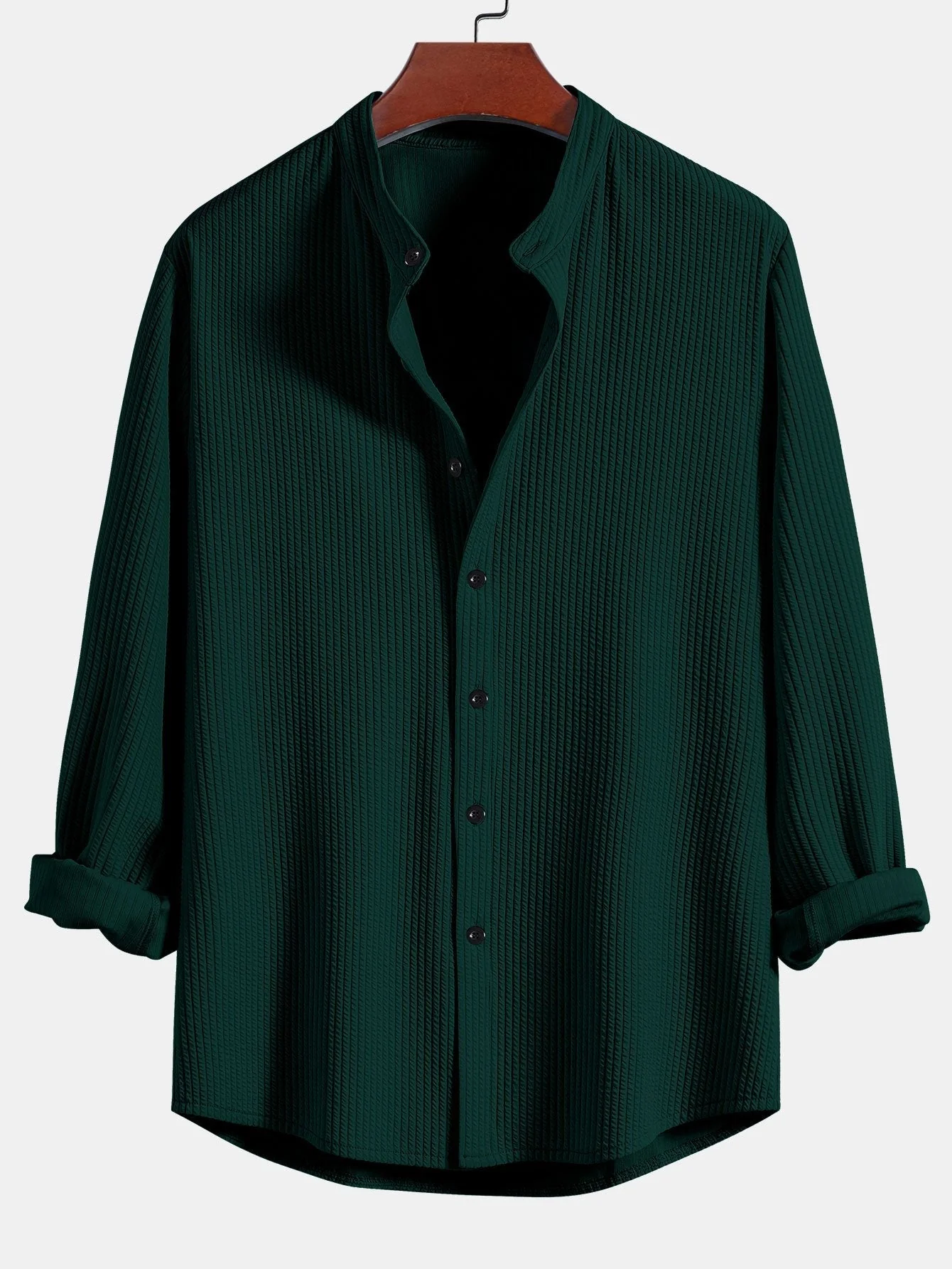 Roberto® | Long Sleeve Muscle Fit Ribbed Stand Collar Shirt - Image 3