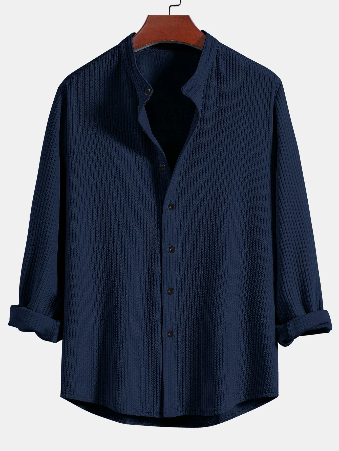 Roberto® | Long Sleeve Muscle Fit Ribbed Stand Collar Shirt - Image 9
