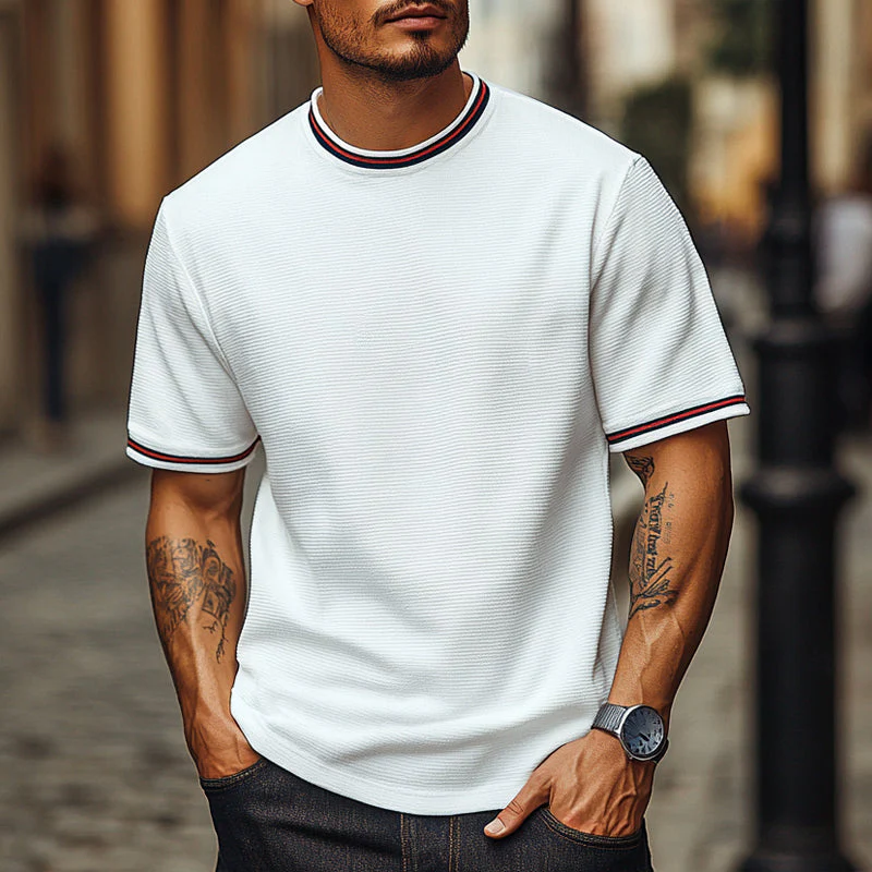 Roberto | Men'S Solid Waffle Contrast Ribbon Round Neck Short Sleeve T-Shirt - Image 2
