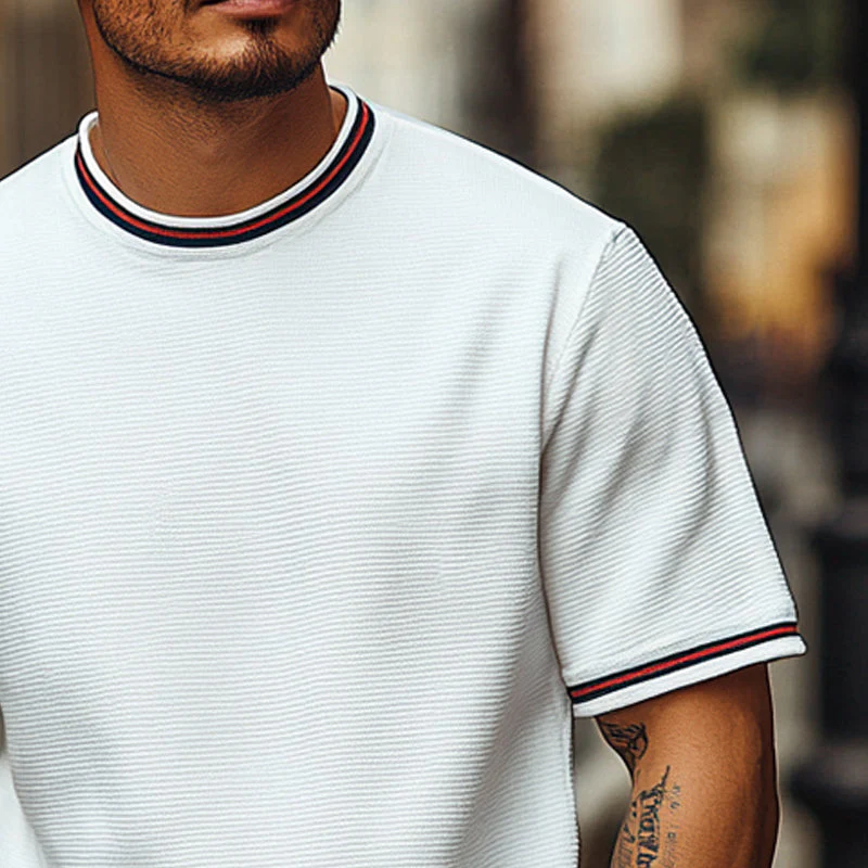 Roberto | Men'S Solid Waffle Contrast Ribbon Round Neck Short Sleeve T-Shirt - Image 3